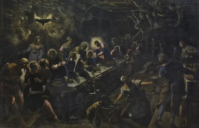 Framed Print : The Last Supper, by Jacopo Robusti known as Tintoretto, 1592 - 1594, 16th Century, oil on canvas, cm 365 x 568 - Italy, Veneto, Venice, San Giorgio Maggiore Church. All Framed Print : The Last Supper, by Jacopo Robusti known as Tintoretto, 1592 - 1594, 16th Century, oil on canvas, cm 365 x 568 - Italy, Veneto, Venice, San Giorgio Maggiore Church. All