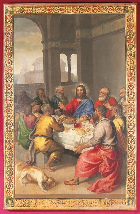 Framed Print : The Last Supper, by Tiziano Vecellio known as Titian, 1542 - 1544 about, 16th Century, oil on canvas, cm 163 x 104 - Italy, Marche, Pesaro Urbino, Urbino, Marche National Gallery