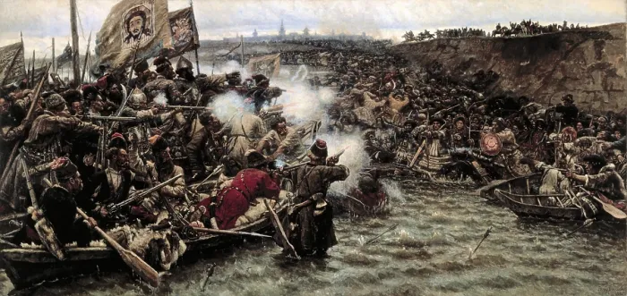 Framed Print : SURIKOV, Vasily Ivanovich (1848-1916). Yermak's Conquest of Siberia. 1895. Oil on canvas. RUSSIA. Saint Petersburg. State Russian Museum