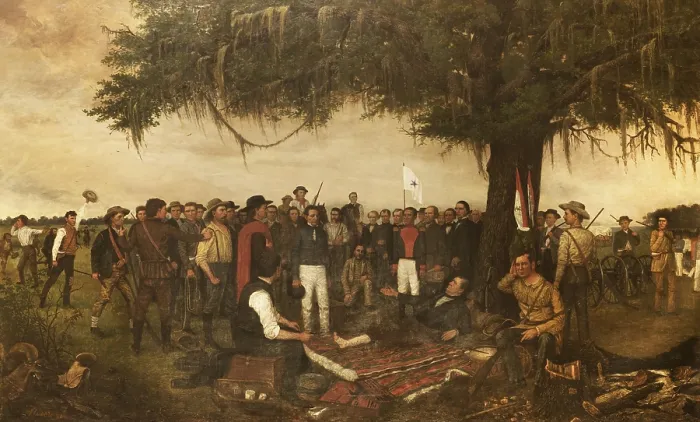 Framed Print : Surrender of Santa Anna, by William Henry Huddle, hangs in the Texas Capitol, Austin, Texas