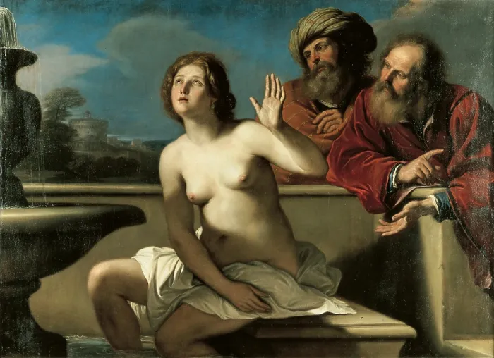 Framed Print : Susanna and the Elders, by Giovan Francesco Barbieri known as il Guercino, 1649 - 1650, 17th Century, oil on canvas, cm 132, 5 x 180 - Italy, Emilia Romagna, Parma
