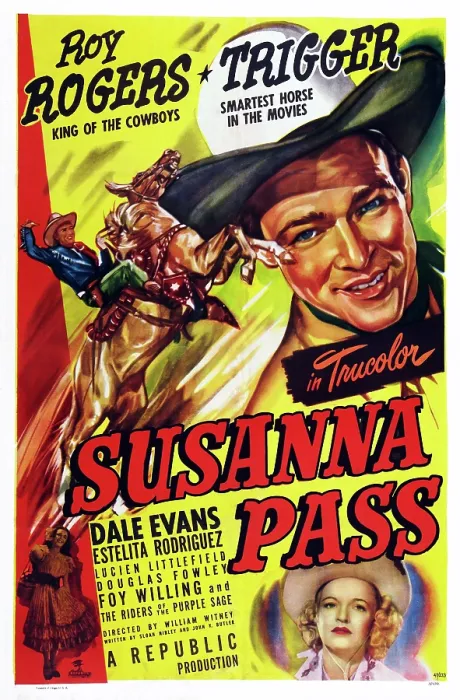 Framed Print : SUSANNA PASS, US poster art, top: Roy Rogers, Trigger the Horse; bottom from left: Estelita Rodriguez, Dale Evans, 1949 Framed Print : SUSANNA PASS, US poster art, top: Roy Rogers, Trigger the Horse; bottom from left: Estelita Rodriguez, Dale Evans, 1949
