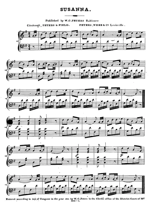 Framed Print : Susanna, popularly known as Oh! Susanna, American song by Stephen Foster, sheet music, circa 1851