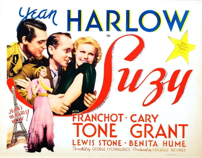 Framed Print : SUZY, lobbycard, from left: Cary Grant, Franchot Tone, Jean Harlow (and bottom), 1936