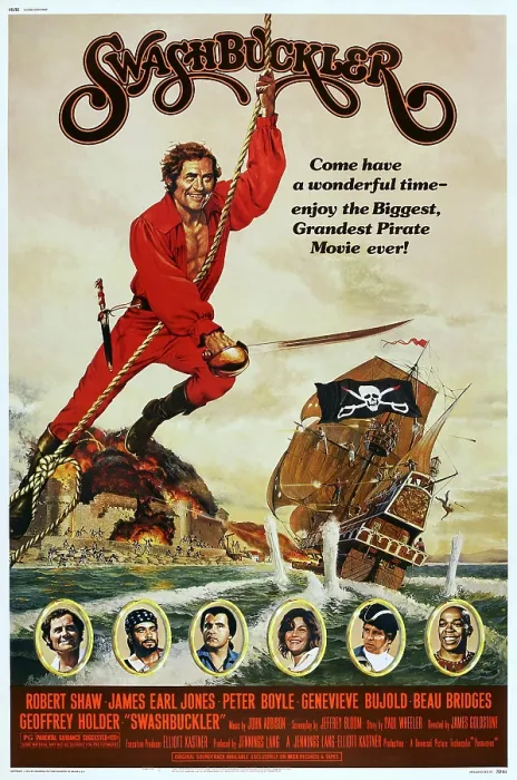 Framed Print : SWASHBUCKLER, top: Robert Shaw, bottom l-r: Robert Shaw, James Earl Jones, Peter Boyle, Genevieve Bujold, Beau Bridges, Geoffrey Holder on poster art, 1976 Framed Print : SWASHBUCKLER, top: Robert Shaw, bottom l-r: Robert Shaw, James Earl Jones, Peter Boyle, Genevieve Bujold, Beau Bridges, Geoffrey Holder on poster art, 1976