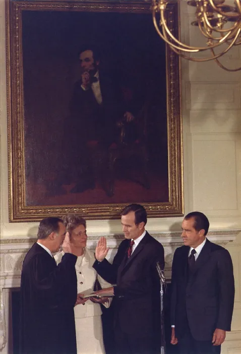 Framed Print : Swearing in ceremony of George H.W. Bush as a U.S. Representative to the United Nations. Feb. 1971