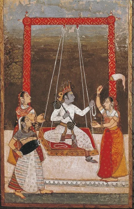 Framed Print : The swing. Prince surrounded by three women. Magmu school, 1660. Hindu art. Miniature Painting. - BeBa / Iberfoto / Everett Collection (222782)**US SALES ONLY** Framed Print : The swing. Prince surrounded by three women. Magmu school, 1660. Hindu art. Miniature Painting. - BeBa / Iberfoto / Everett Collection (222782)**US SALES ONLY**