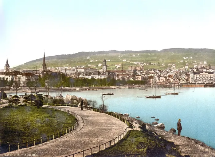 Framed Print : Switzerland, from Alpenquay, with Alpenquay and Zurichberg, photochrom, circa 1900