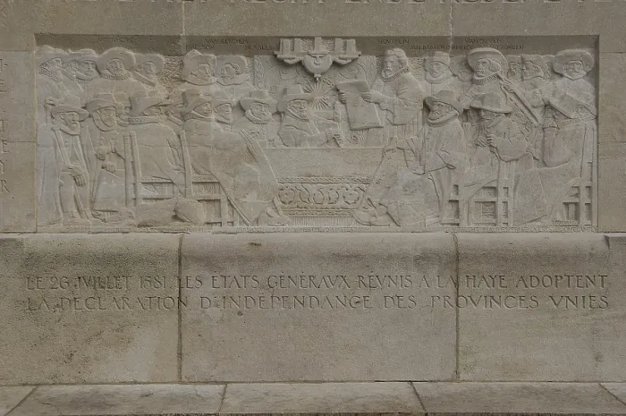 Framed Print : SWITZERLAND. Geneva. Reformation Wall. On 26th July 1581 the States-General assembled in The Hague take the Declaration of Independence of the United Provinces. Sculpture