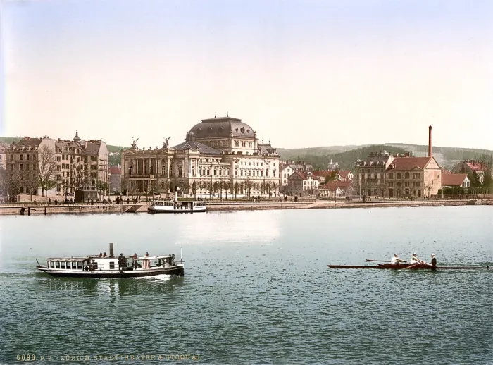 Framed Print : Switzerland, The theatre and Utoquay, Zurich, photochrom, circa early 1900s