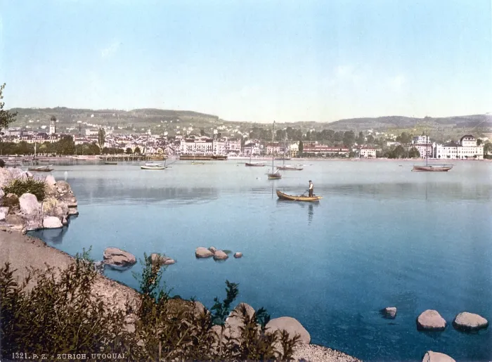 Framed Print : Switzerland, The Utoquay, from Enge Park, Zurich, photochrom, circa early 1900s