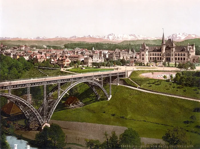 Framed Print : Switzerland, view from Hotel Bellevue, Berne, photochrom, circa early 1900s