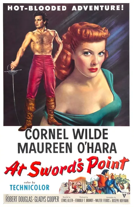 Framed Print : AT SWORD'S POINT, US poster, Cornel Wilde, Maureen O'Hara, 1952