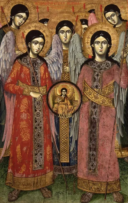 Framed Print : Synaxis of the Archangels, by Unknown Artist from Myzeqeja, Central Albania, 1786, 18th Century, tempera on wood - Albania, Tirana, Institute for Cultural Monuments