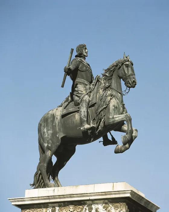 Framed Print : TACCA, Pietro (1577-1640). Equestrian statue of Philip IV. beg. 17th c. SPAIN. Madrid. Placed in Plaza de Oriente, Madrid. Sculpture on bronze