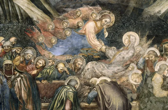 Framed Print : TADDEO di BARTOLO (1362-1422). The Assumption of Mary. 1406-1408. ITALY. Siena. Public Palace. Christ is given the Virgin's soul