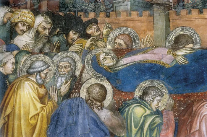 Framed Print : TADDEO di BARTOLO (1362-1422). The Funeral of the Virgin. 1409. ITALY. Siena. Public Palace. Detail of the funeral cortege around the lying body of the Virgin