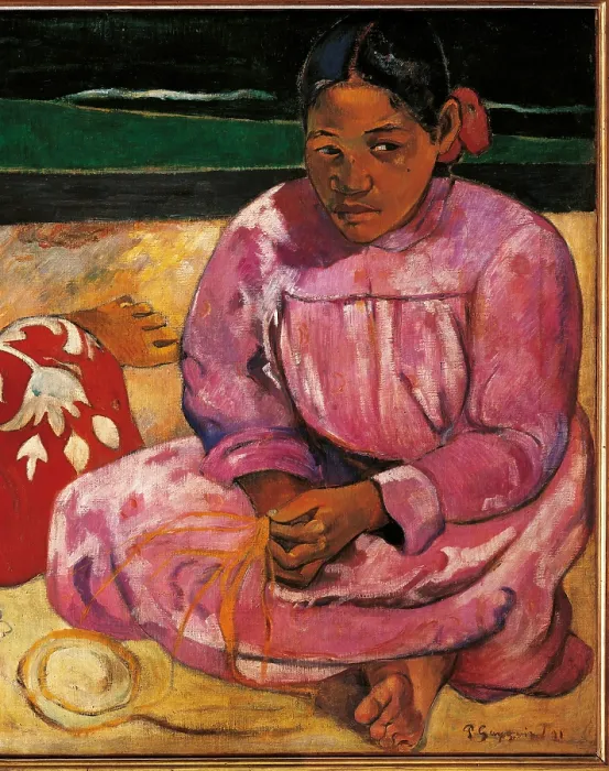 Framed Print : Tahitian Women, by Paul Gauguin, 1891, 19th Century, oil on canvas, cm 69 x 91, 5 - France, Ile de France, Paris, Muse dOrsay, R.Ff 2765. Detail