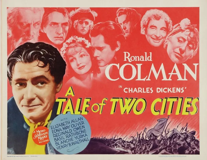 Framed Print : A TALE OF TWO CITIES, US lobbycard, Ronald Colman, (bottom left), Blanche Yurka, (top right), 1935