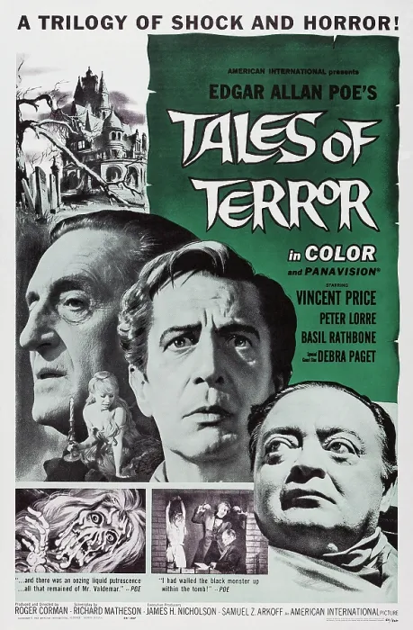Framed Print : TALES OF TERROR, l-r: Basil Rathbone, Vincent Price, Peter Lorre on poster art, 1962
