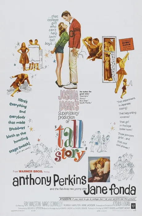 Framed Print : TALL STORY, US poster, top center from left: Jane Fonda, Anthony Perkins, Jane Fonda (bottom), 1960