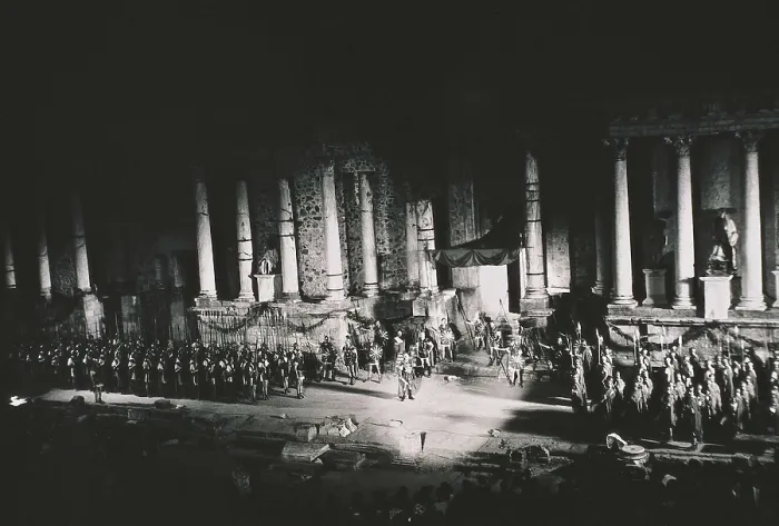 Framed Print : TAMAYO, Jos (1920-2003); CERVANTES SAAVEDRA, Miguel de (1547-1616). Performance of the play 'Numancia' in the Roman Theatre of Merida (1961). Directed by Jose Tamayo