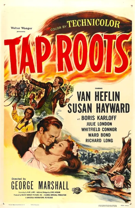 Framed Print : TAP ROOTS, US poster, from top: Van Heflin, Boris Karloff, Susan Hayward, Van Heflin, 1948