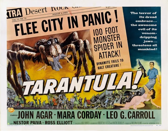 Framed Print : TARANTULA!, lower right from top: John Agar, Mara Corday on poster art, 1955