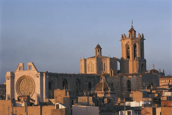 Framed Print : Tarragona Cathedral of St. Mary. 1170-1331. SPAIN. CATALONIA. Tarragona. Cathedral of St. Mary. The city and the cathedral of Santa Maria (1170-1331). Romanesque art