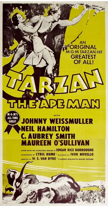 Framed Print : TARZAN, THE APE MAN, top from left: Maureen O'Sullivan, Johnny Weissmuller, 1932