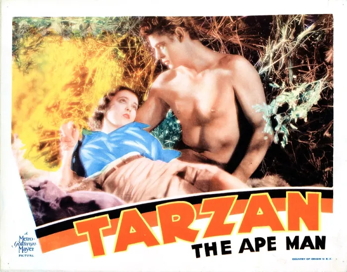 Framed Print : TARZAN THE APE MAN, US lobbycard, from left: Maureen O'Sullivan, Johnny Weissmuller, 1932