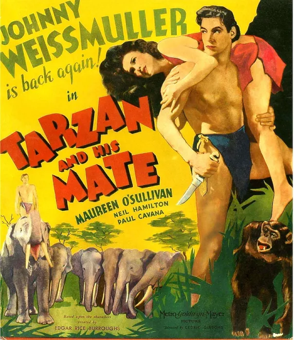 Framed Print : TARZAN AND HIS MATE, from left: Maureen O'Sullivan, Johnny Weissmuller, 1934