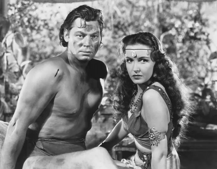 Framed Print : TARZAN TRIUMPHS, from left, Johnny Weissmuller, Frances Gifford, 1943 Framed Print : TARZAN TRIUMPHS, from left, Johnny Weissmuller, Frances Gifford, 1943