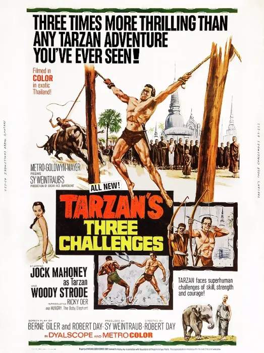 Framed Print : TARZAN'S THREE CHALLENGES, US poster art, Jock Mahoney, 1963 Framed Print : TARZAN'S THREE CHALLENGES, US poster art, Jock Mahoney, 1963