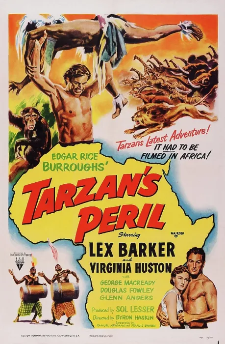 Framed Print : TARZAN'S PERIL, US poster, Lex Barker (top), bottom right from left: Virginia Huston, Lex Barker, 1951