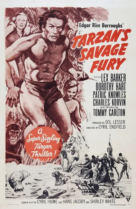 Framed Print : TARZAN'S SAVAGE FURY, US poster art, top from left: Dorothy Hart, Lex Barker, Tommy Carlton, 1952 Framed Print : TARZAN'S SAVAGE FURY, US poster art, top from left: Dorothy Hart, Lex Barker, Tommy Carlton, 1952