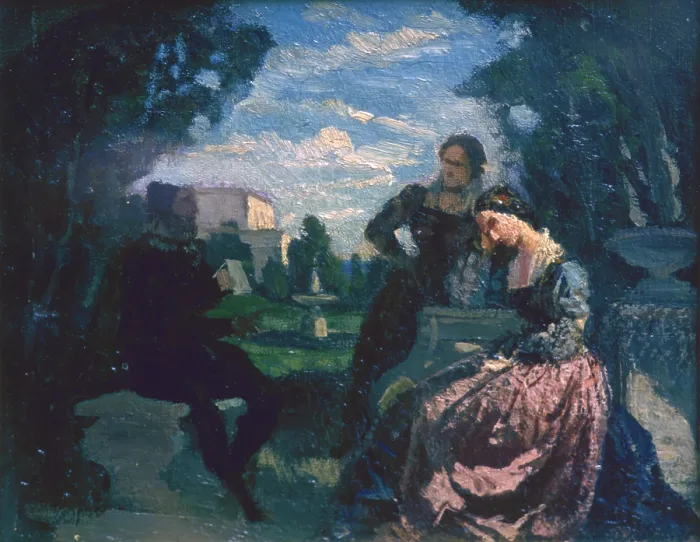 Framed Print : Tasso and Sorrento, by Cristoforo Banti, 19th Century, oil on canvas - Italy, Emilia Romagna, Piacenza, Farnese Palace Civic Collections. Whole artwork view