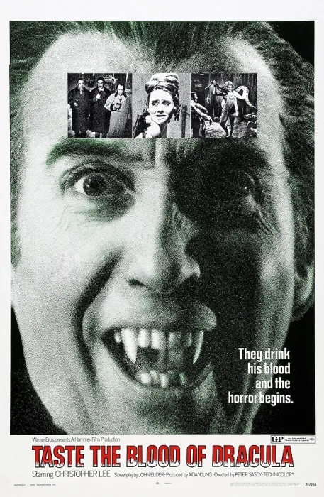 Framed Print : TASTE THE BLOOD OF DRACULA, Christopher Lee on poster art, 1970