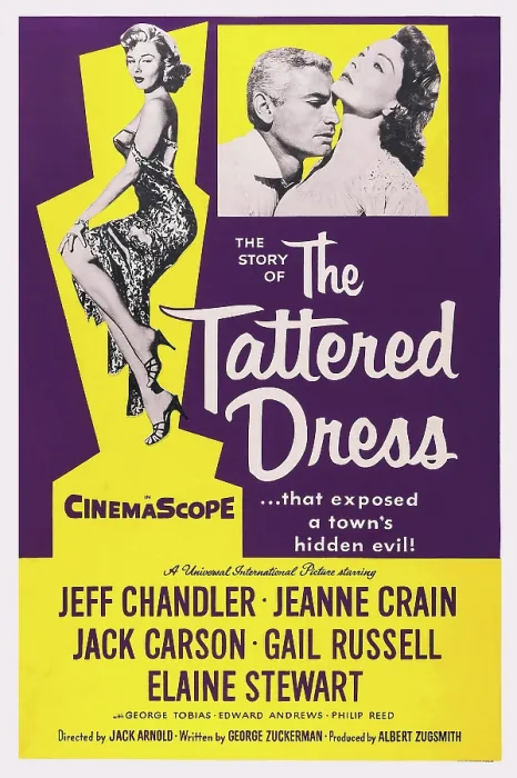 Framed Print : THE TATTERED DRESS, US poster art, from right: Elaine Stewart, Jeff Chandler, Jeanne Crain, 1957 Framed Print : THE TATTERED DRESS, US poster art, from right: Elaine Stewart, Jeff Chandler, Jeanne Crain, 1957
