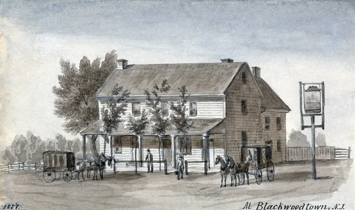 Framed Print : A tavern with horse-drawn carriages at Blackwoodtown, N.J. Watercolor by Augustus Kollner. 1851 Framed Print : A tavern with horse-drawn carriages at Blackwoodtown, N.J. Watercolor by Augustus Kollner. 1851