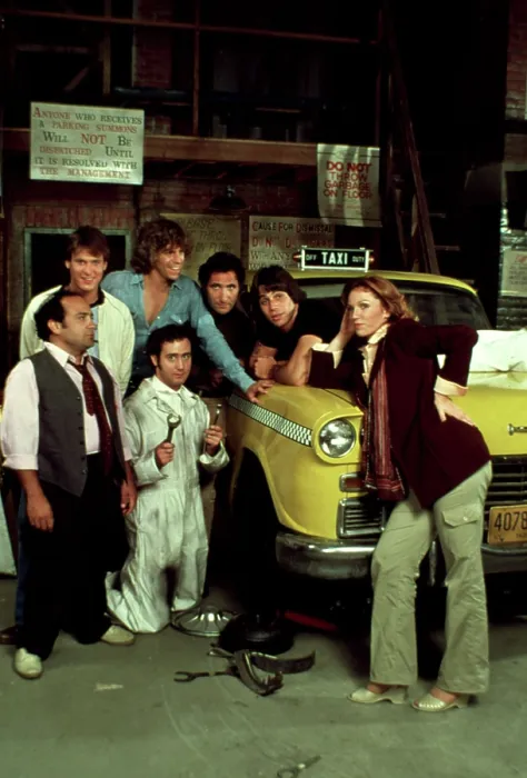 Framed Print : TAXI, (front) D. DeVito, A. Kaufman, M. Henner, (back), R. Carver, J. Conaway, J Hirsch, T. Danza, 1978-83 Framed Print : TAXI, (front) D. DeVito, A. Kaufman, M. Henner, (back), R. Carver, J. Conaway, J Hirsch, T. Danza, 1978-83
