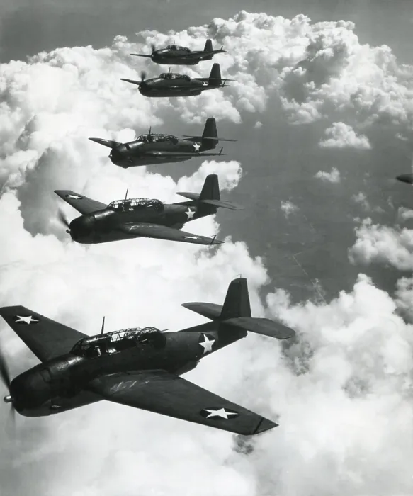 Framed Print : TBF (Torpedo Fighter Bombers) Avengers flying in formation over Norfolk, Va. Photo by Lt. Comdr. Horace Bristol, who became a noted photographer after the war. World War 2. Sept
