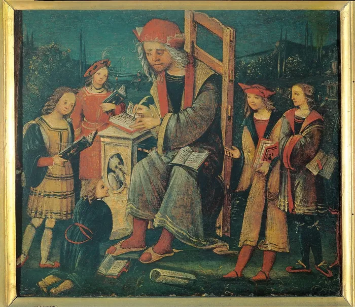Framed Print : Teacher in the Chair with his Pupils, by Amico Aspertini, 16th Century, - Italy, Lombardy, Milan, Brera art gallery. All Framed Print : Teacher in the Chair with his Pupils, by Amico Aspertini, 16th Century, - Italy, Lombardy, Milan, Brera art gallery. All