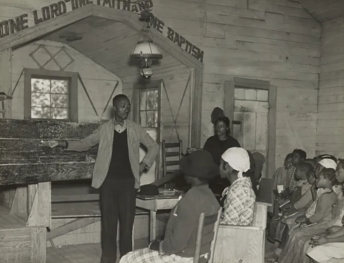 Framed Print : Teacher conducting school in a Baptist Church, Gees Bend, Alabama, April 1937