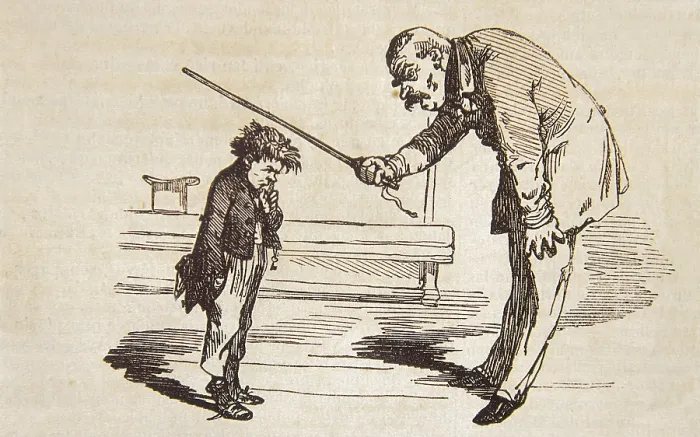 Framed Print : Teacher and father telling a child off: 'Ok, you had a 58, it is not bad; but in the future you have to be the first one, if not..I don't need to say anything else'
