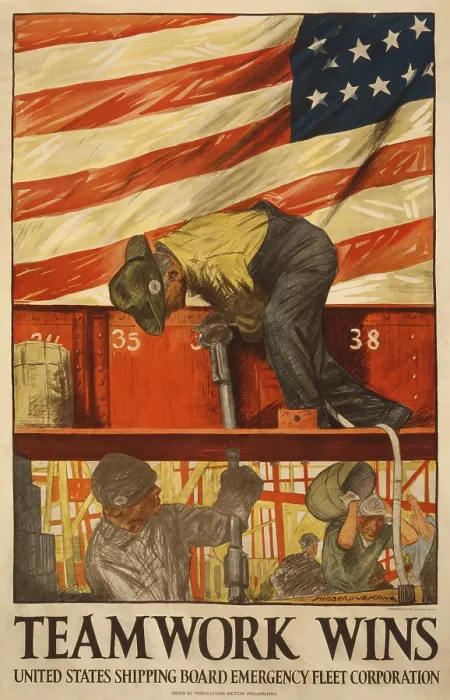Framed Print : TEAMWORK WINS. 1917 World War 1 poster by the United States Shipping Board