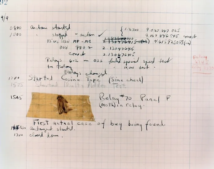 Framed Print : Technical service card reporting the first computer bug at Harvard University, Sept. 9, 1945