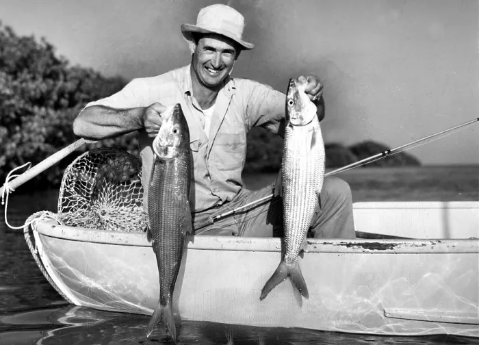 Framed Print : Ted Williams fly fishing, 12-12-50. Courtesy: CSU Archives  /  Everett Collection