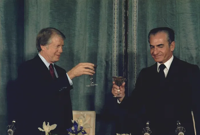 Framed Print : At the Tehran palace on New Year's Eve 1977 President Carter raised a toast to Iran which was Under the great leadership of the Shah an island of stability in one of