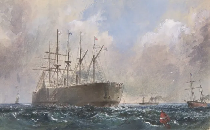 Framed Print : Telegraph Cable Fleet at Sea, 1865, watercolor painting by British Artist, Robert Charles Dudley